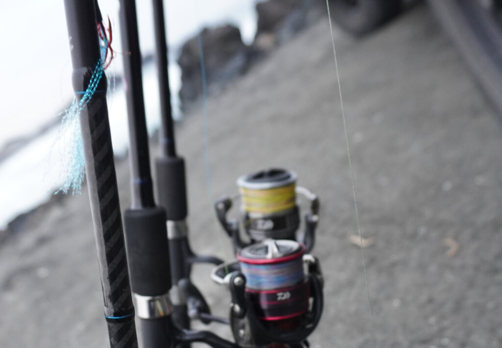 Pescador realizando shore jigging desde la costa chilena